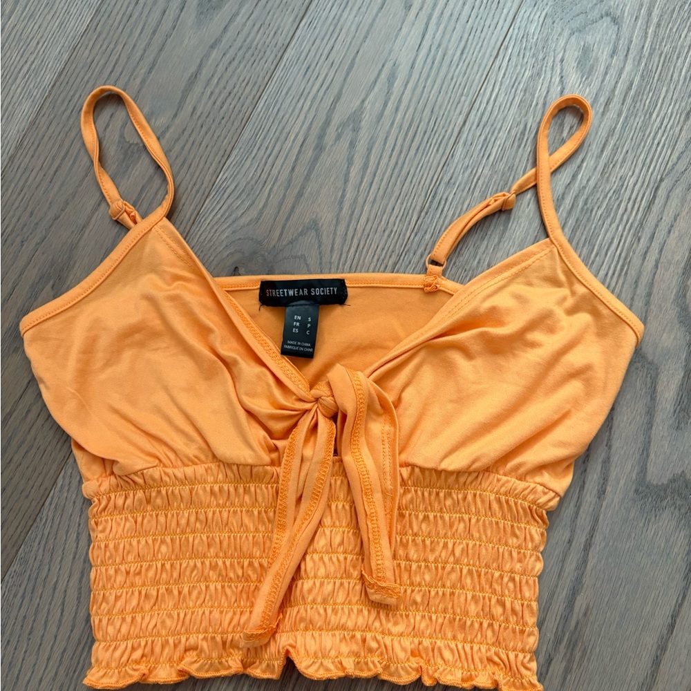 Streetwear Society Orange Smocked Tie Front Camisole